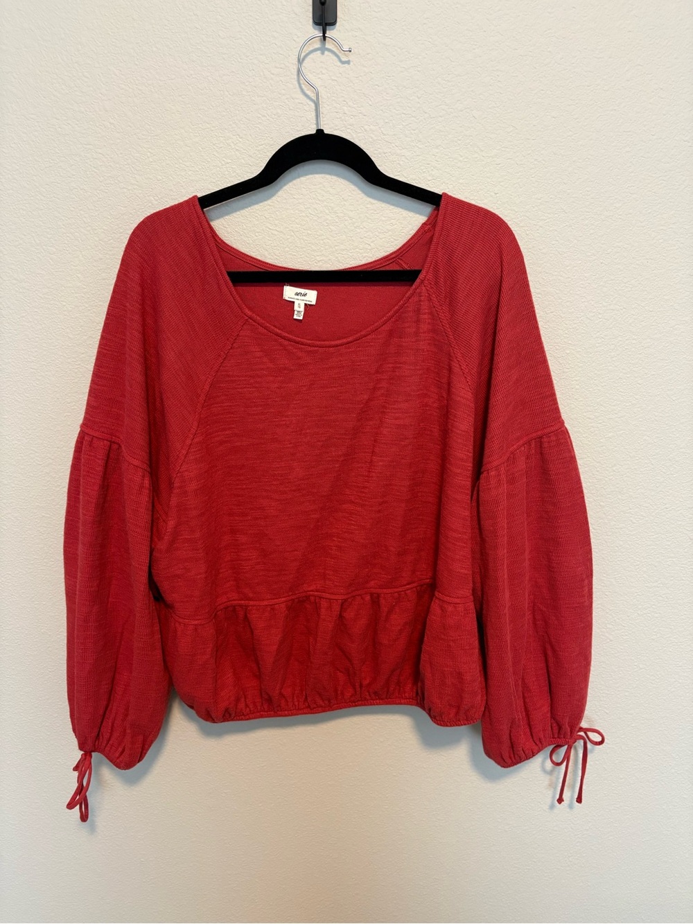 Aerie Red Peplum Long Sleeve Top XL Balloon Sleeve Boho